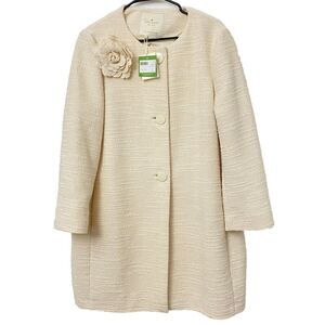 New Kate Spade Tweed Corsage Coat Rambling Rose Sand Dune Ivory Size 14